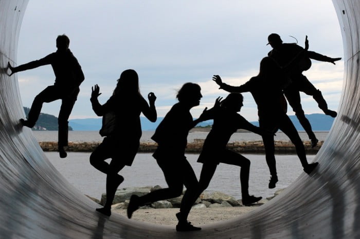 happy people in a tunnel