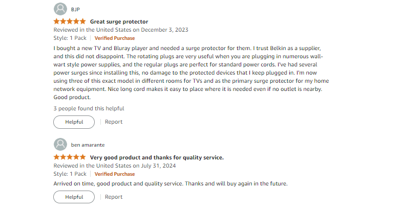 customer review on belkin surge protector