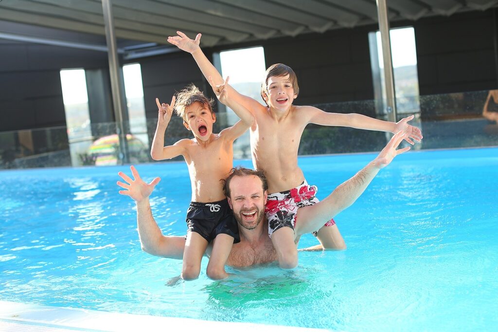 family swimming