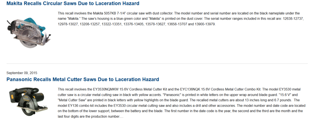 recall of circular saws